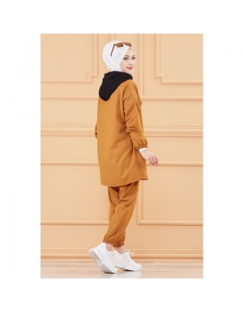 Ensemble casual veste ample et pantalon pour femme (Modest Fashion) - Couleur tabac 