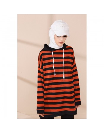 Survêtement femme (Ensemble Hijab Sport) - Couleur noir et brique 