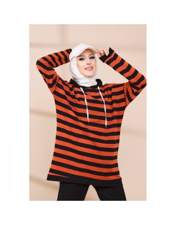 Survêtement femme (Ensemble Hijab Sport) - Couleur noir et brique 