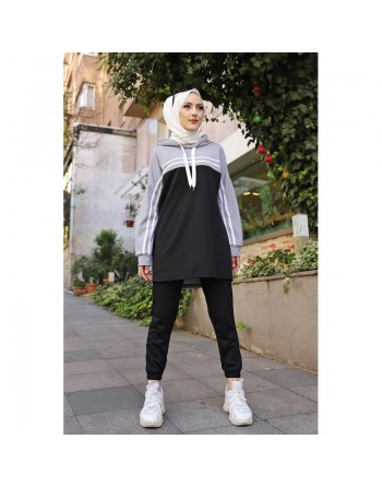 Survêtement femme (Boutique Vêtement Sport pour Hijab) - Couleur noir et gris 
