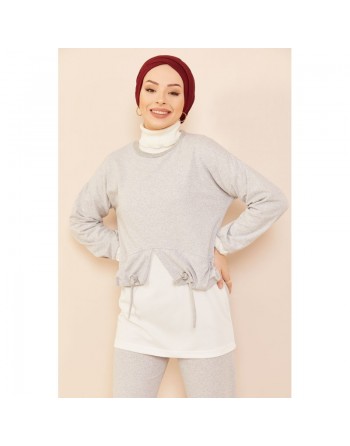 Ensemble décontracté moderne pour femme : Tunique et pantalon - Couleur blanc et gris clair 
