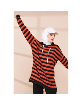 Survêtement femme (Ensemble Hijab Sport) - Couleur noir et brique 