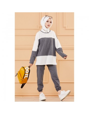 Survêtement femme (Tenue de sport musulmane pour hijab) - Couleur blanc et anthracite 