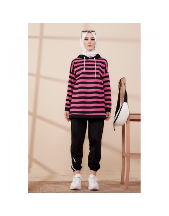 Survêtement femme (Ensemble Sport) - Couleur noir et rose 