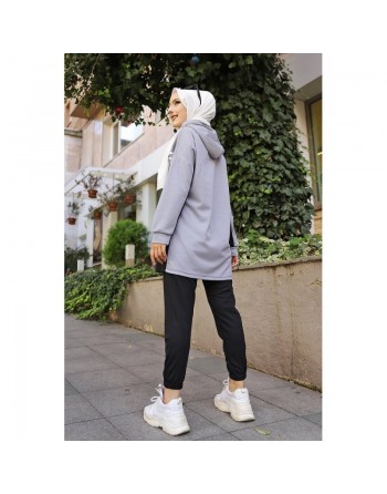 Survêtement femme (Boutique Vêtement Sport pour Hijab) - Couleur noir et gris 