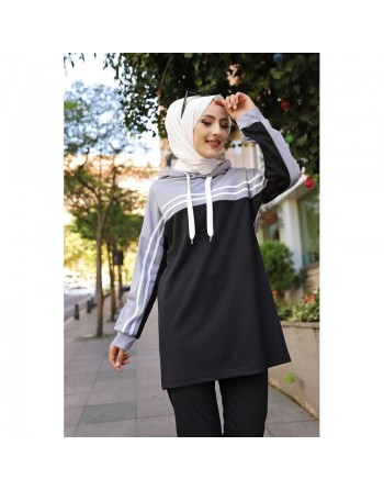 Survêtement femme (Boutique Vêtement Sport pour Hijab) - Couleur noir et gris 