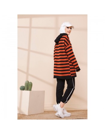 Survêtement femme (Ensemble Hijab Sport) - Couleur noir et brique 