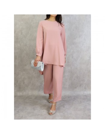 Ensemble casual deux pièces (tunique et pantalon) pour femme - Couleur Rose 