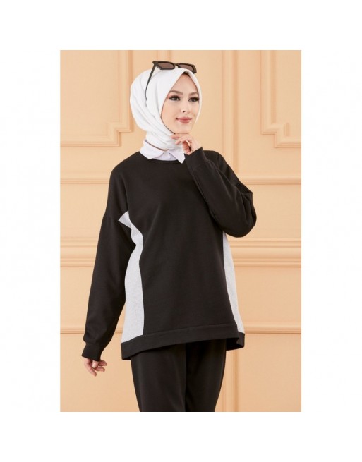 Ensemble décontracté et sport avec parties blanches (Vêtement pour femme voilée) - Couleur noir 