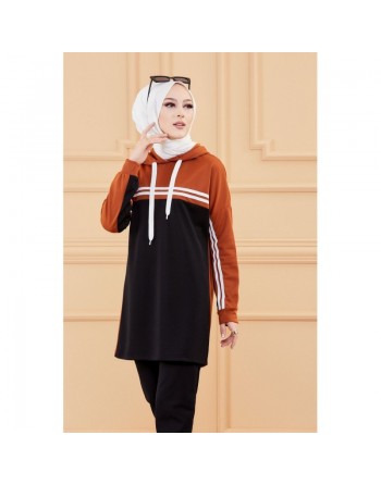 Survêtement femme (Tenue Décontractée et Sport pour Hijab) - Couleur noir et brique 