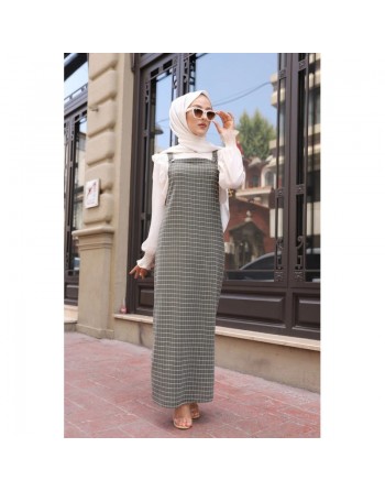 Combinaison à carreaux pour femme (Tenue hijab moderne) - Couleur kaki 