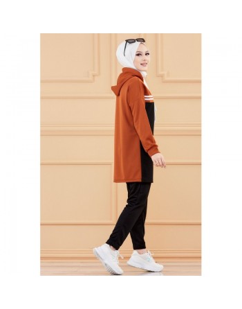Survêtement femme (Tenue Décontractée et Sport pour Hijab) - Couleur noir et brique 