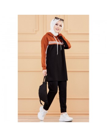 Survêtement femme (Tenue Décontractée et Sport pour Hijab) - Couleur noir et brique 
