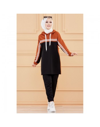 Survêtement femme (Tenue Décontractée et Sport pour Hijab) - Couleur noir et brique 