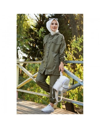 Ensemble casual femme veste et pantalon (Vêtement Hijeb) - Couleur kaki 