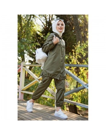 Ensemble casual femme veste et pantalon (Vêtement Hijeb) - Couleur kaki 