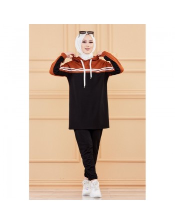 Survêtement femme (Tenue Décontractée et Sport pour Hijab) - Couleur noir et brique 