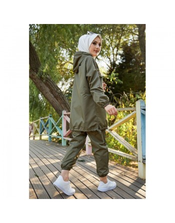 Ensemble casual femme veste et pantalon (Vêtement Hijeb) - Couleur kaki 