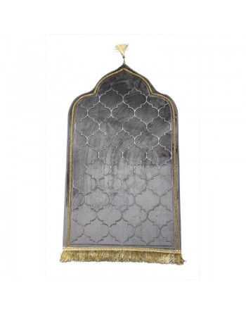 Tapis prière de luxe doré pour adulte sous forme de mosquée (Mihrab) - Couleur gris 