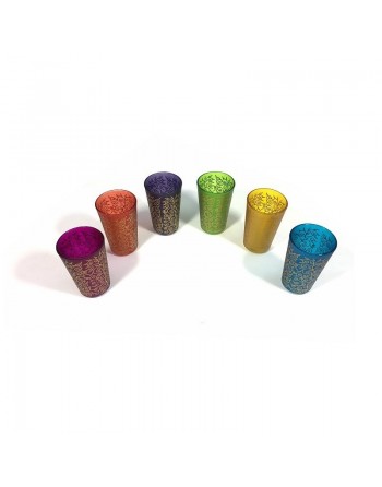 Verres à thé marocain colorés et ornés de motifs traditionnels dorés (Pack de 6 verres) 