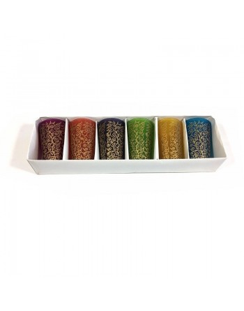 Verres à thé marocain colorés et ornés de motifs traditionnels dorés (Pack de 6 verres) 