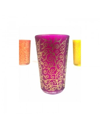 Verres à thé marocain colorés et ornés de motifs traditionnels dorés (Pack de 6 verres) 