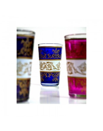 Verres à thé marocain colorés et ornés de motifs traditionnels dorés (Pack de 6 verres) 
