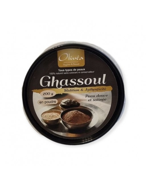 Ghassoul en poudre traditionnel Olivéa 100% naturel - pot de 200g. 