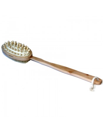 Brosse en bois double face avec côté exfoliant et côté massage (pour le dos et le corps) 