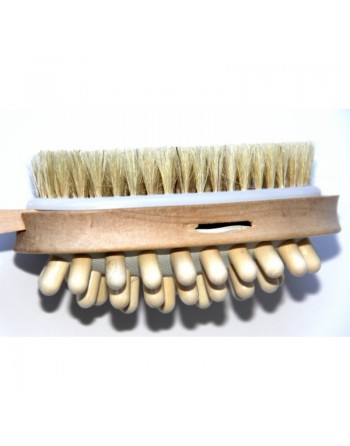 Brosse en bois double face avec côté exfoliant et côté massage (pour le dos et le corps) 