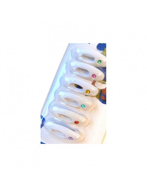 Pack de 6 jolies épingles blanches en plastique avec diamants 