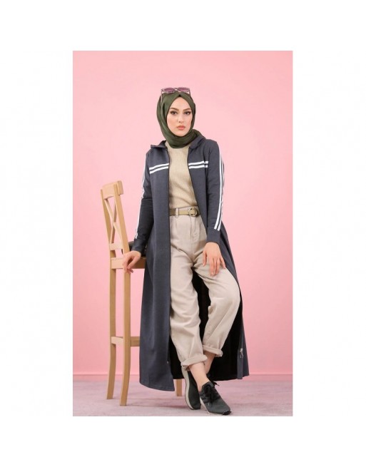 Veste longue zippée style sportswear (Robe Sport pour femme voilée) - Couleur gris foncé (Anthracite) Veste longue zippée style sportswear (Robe Sport pour femme voilée) - Couleur gris foncé (Anthracite)