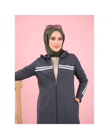 Veste longue zippée style sportswear (Robe Sport pour femme voilée) - Couleur gris foncé (Anthracite) 