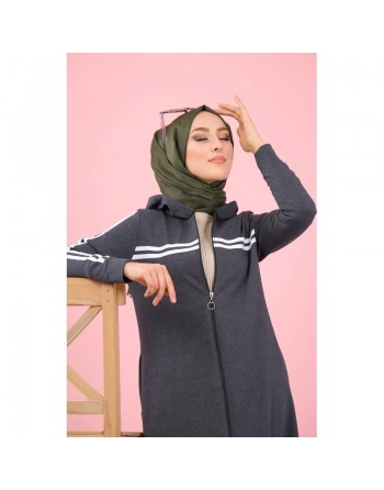 Veste longue zippée style sportswear (Robe Sport pour femme voilée) - Couleur gris foncé (Anthracite) 