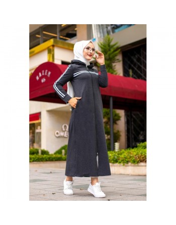 Veste longue zippée style sportswear (Robe Sport pour femme voilée) - Couleur gris foncé (Anthracite) 