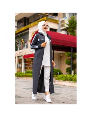 Veste longue zippée style sportswear (Robe Sport pour femme voilée) - Couleur gris foncé (Anthracite) 