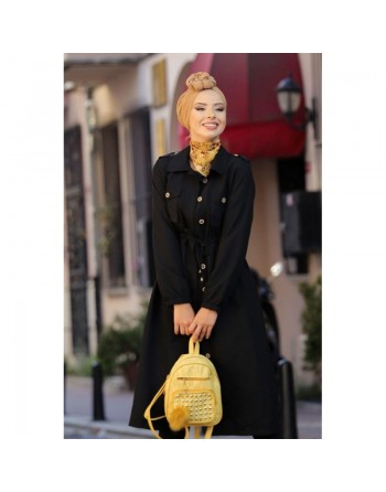 Trench-coat de ville et Robe boutonnée mi-longue pour femme - Couleur noire 