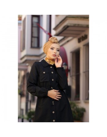 Trench-coat de ville et Robe boutonnée mi-longue pour femme - Couleur noire 