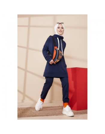 Ensemble décontracté sweat et pantalon (Tenue Sport hiver Hijab) - Couleur bleu marine 