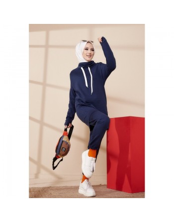 Ensemble décontracté sweat et pantalon (Tenue Sport hiver Hijab) - Couleur bleu marine 