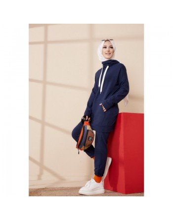 Ensemble décontracté sweat et pantalon (Tenue Sport hiver Hijab) - Couleur bleu marine 