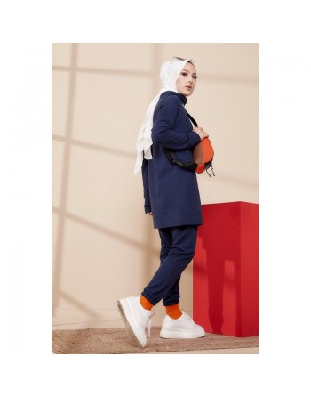 Ensemble décontracté sweat et pantalon (Tenue Sport hiver Hijab) - Couleur bleu marine 