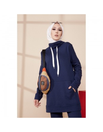 Ensemble décontracté sweat et pantalon (Tenue Sport hiver Hijab) - Couleur bleu marine 
