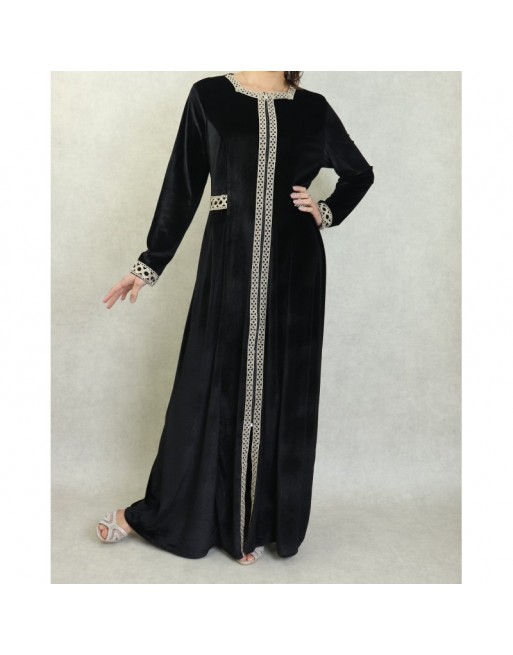 Robe longue en velours brodée fermeture zip pour femme (Automne/Hiver) - Couleur Noir Robe longue en velours brodée fermeture zip pour femme (Automne/Hiver) - Couleur Noir
