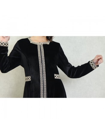 Robe longue en velours brodée fermeture zip pour femme (Automne/Hiver) - Couleur Noir 