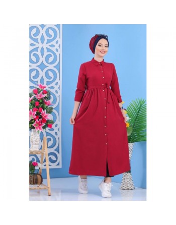 Robe longue boutonnée casual chic pour femme - Couleur rouge 