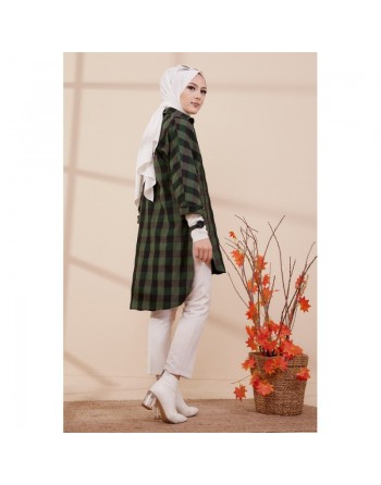 Chemise - Tunique à carreaux (Vêtement pudique pour femme) - Couleur vert foncé et noir 