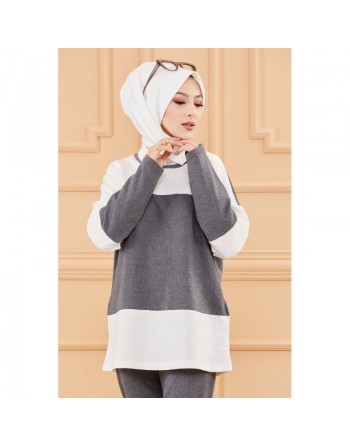 Survêtement femme (Tenue de sport musulmane pour hijab) - Couleur blanc et anthracite 
