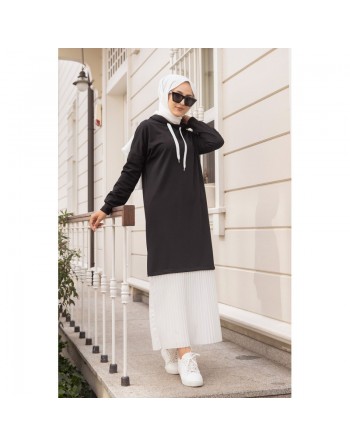 Robe longue à capuche effet plissée pour soeur voilée - Couleur noir et blanc 