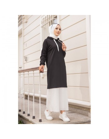 Robe longue à capuche effet plissée pour soeur voilée - Couleur noir et blanc 